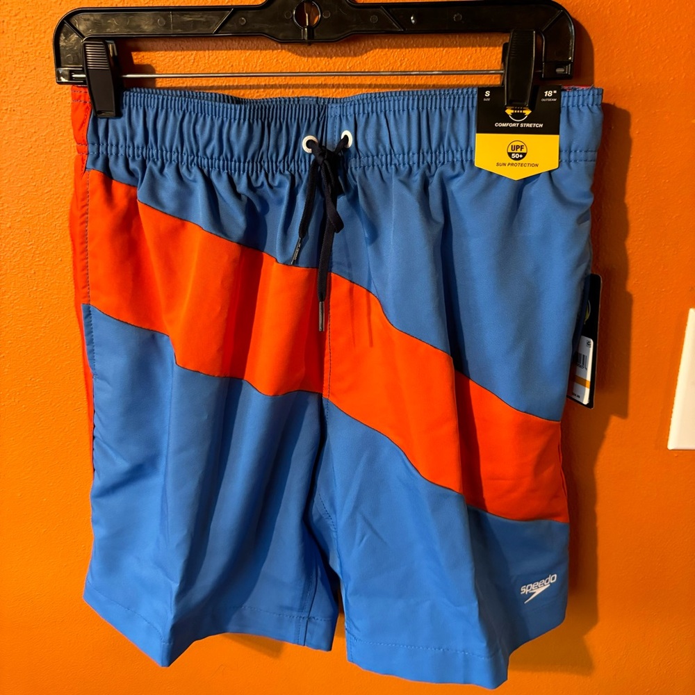 Men’s Speedo Blue/Red Swim Shorts S NWT